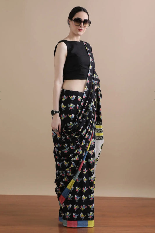 Flock & Fable — Cotton Mulmul Printed Saree
