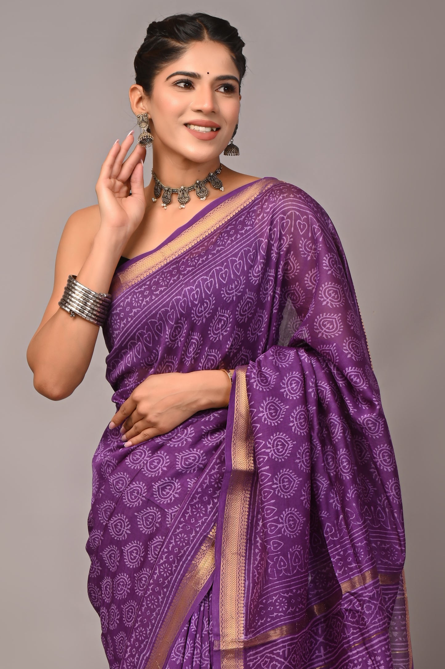 Dopahar Bahar - Handblock Printed Maheshwari Silk Saree