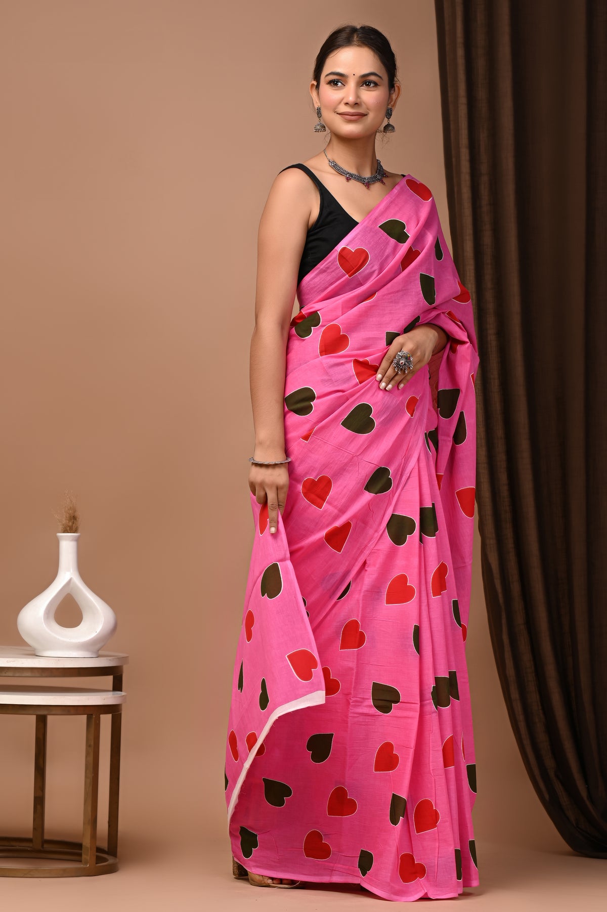 Hearts Printed Cotton Mul Saree