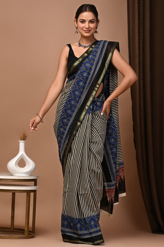 GOLD - Yamini Laheria - Cotton Saree with Zari Borders