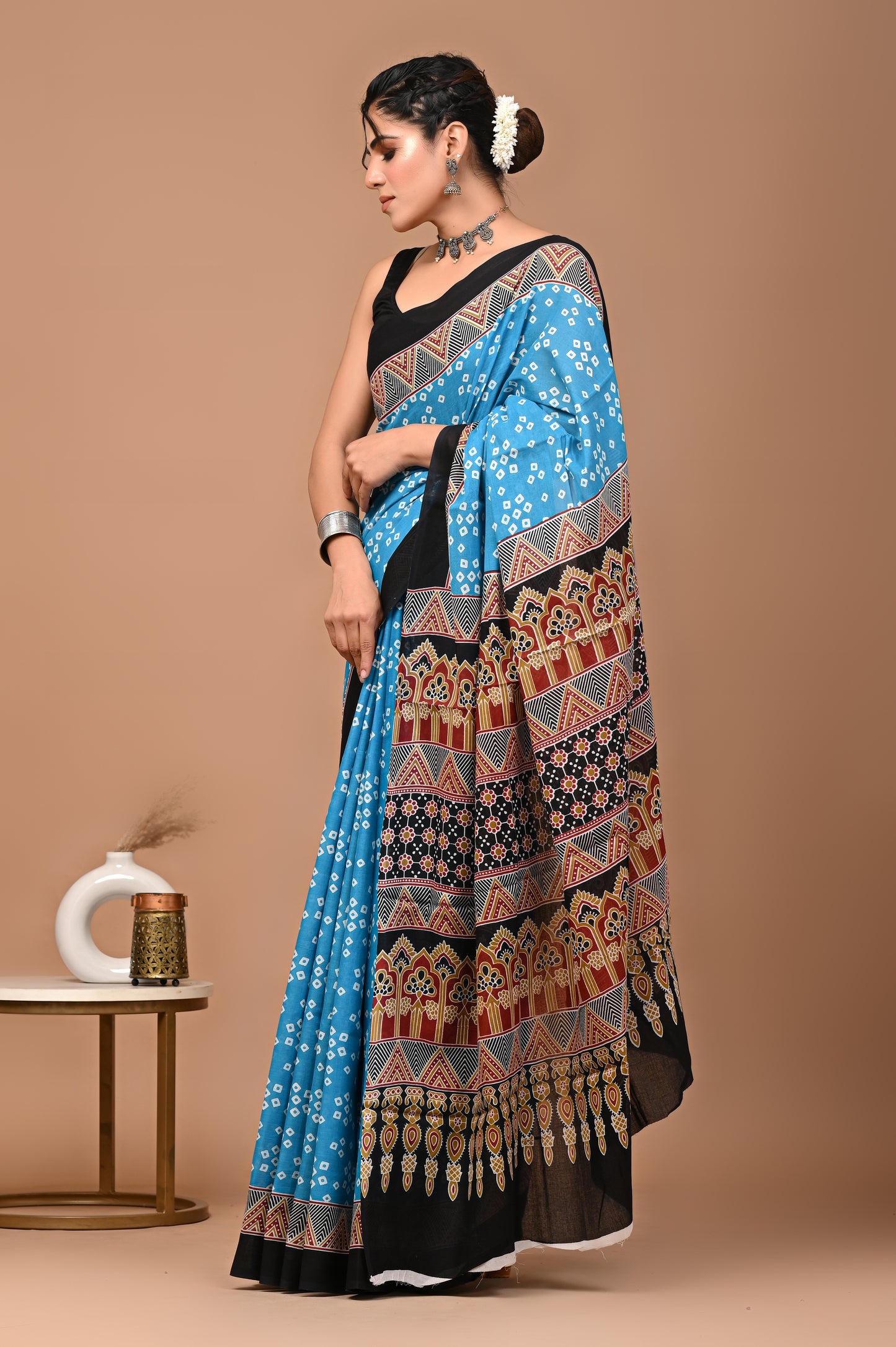 Bandhaniya Cotton Mul Printed Saree