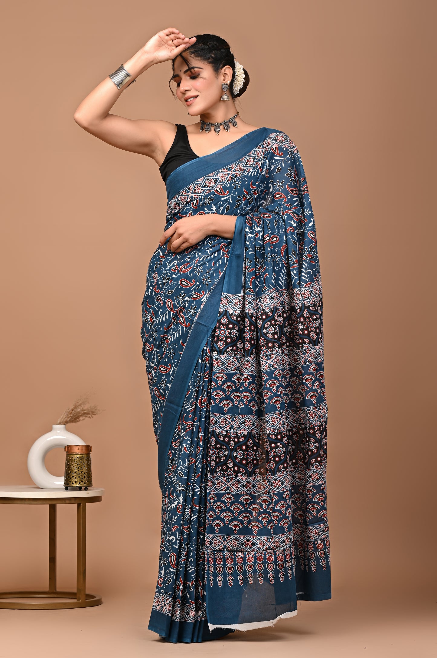 Ajrakhi Cotton Mul Printed Saree
