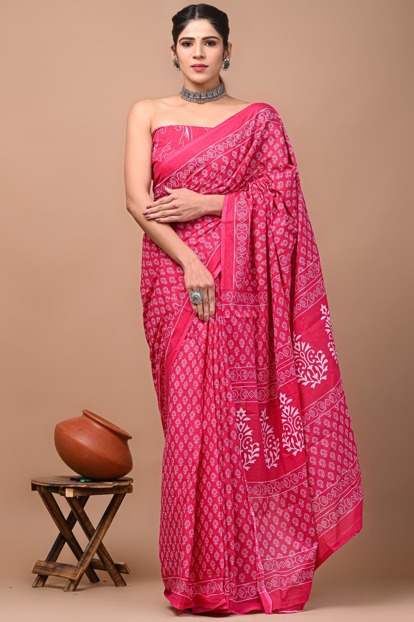 Dabui Printed Cotton Mulmul Saree