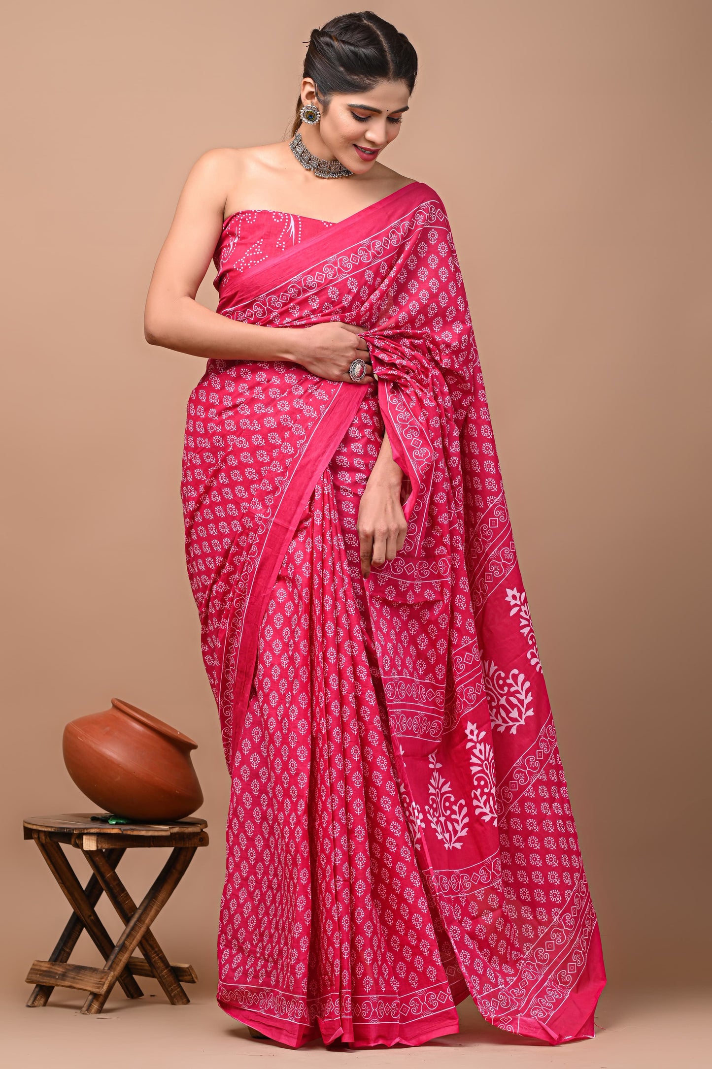Dabui Printed Cotton Mulmul Saree