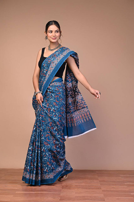 Ajrakhi Cotton Mul Printed Saree
