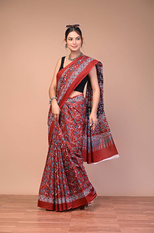 Ajrakhi Cotton Mul Printed Saree