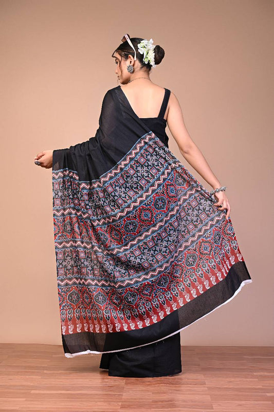 Ajrakhi Cotton Mul Printed Saree