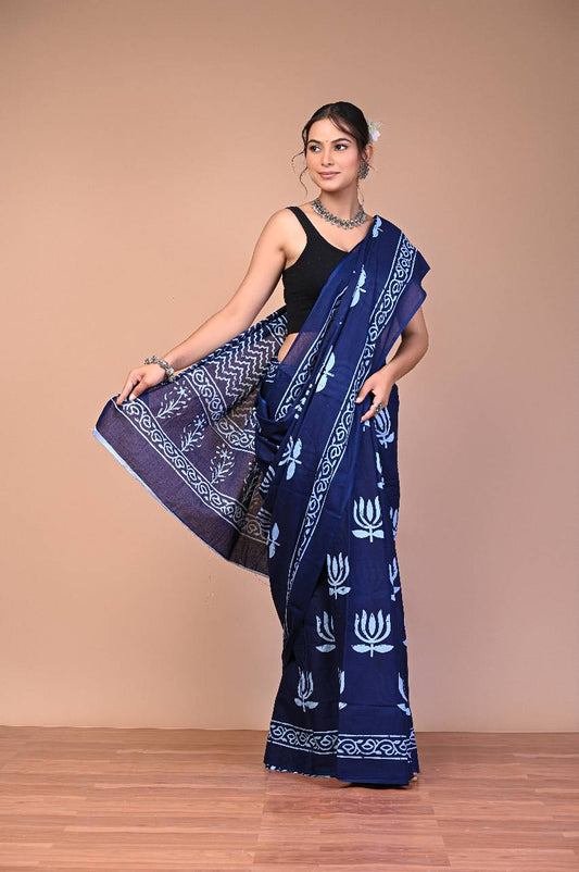 Dabui Printed Cotton Mulmul Saree