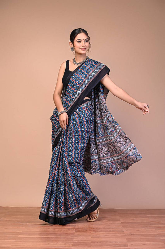 Ajrakhi Cotton Mul Printed Saree
