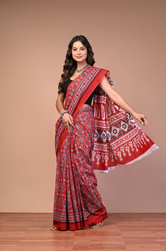 Ajrakhi Cotton Mul Printed Saree