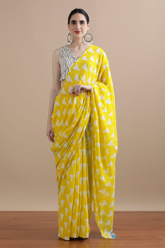 Golden Drift — Cotton Mulmul Printed Saree