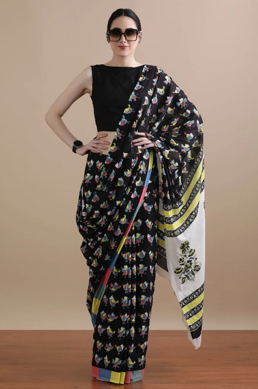 Flock & Fable — Cotton Mulmul Printed Saree