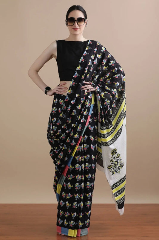 Flock & Fable — Cotton Mulmul Printed Saree