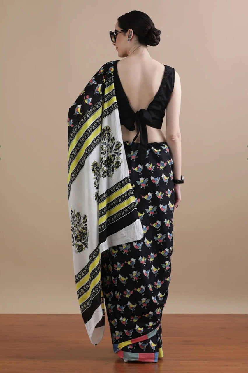 Flock & Fable — Cotton Mulmul Printed Saree