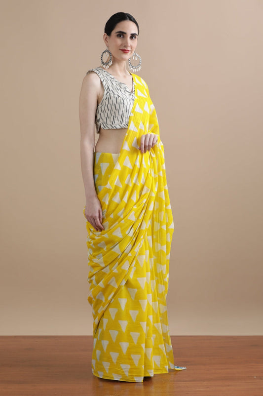 Golden Drift — Cotton Mulmul Printed Saree