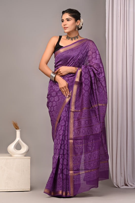 Dopahar Bahar - Handblock Printed Maheshwari Silk Saree