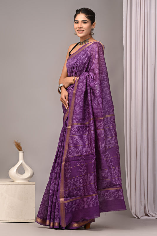 Dopahar Bahar - Handblock Printed Maheshwari Silk Saree
