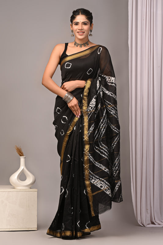 Dopahar Chaav - Handblock Printed Maheshwari Silk Saree