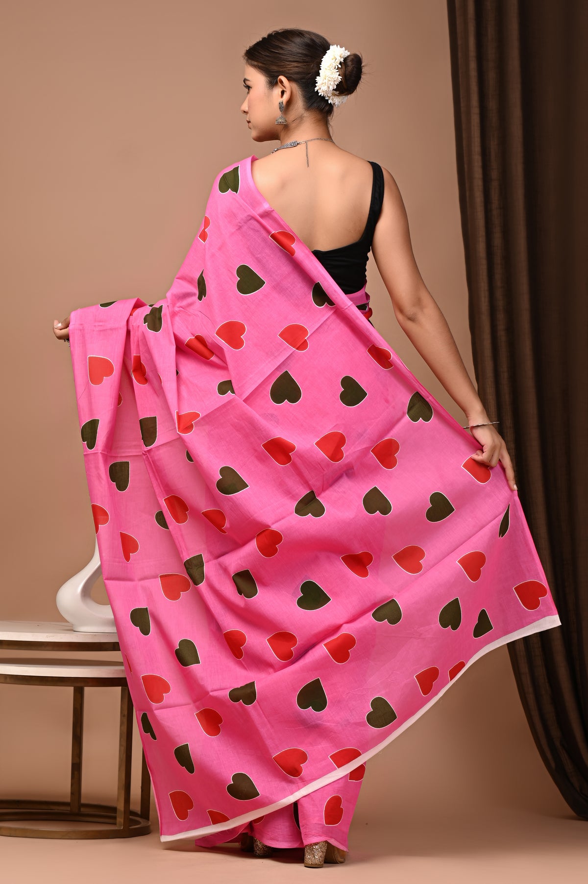 Hearts Printed Cotton Mul Saree