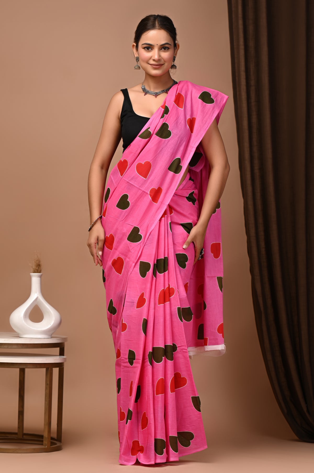 Hearts Printed Cotton Mul Saree
