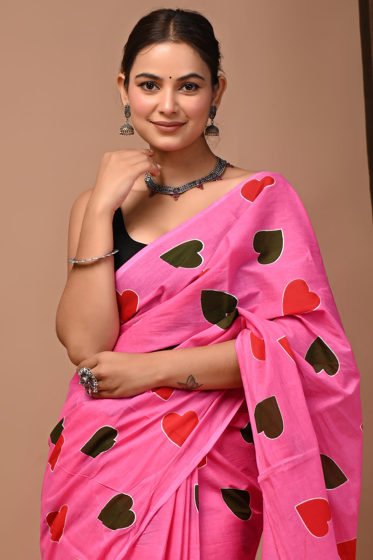 Hearts Printed Cotton Mul Saree
