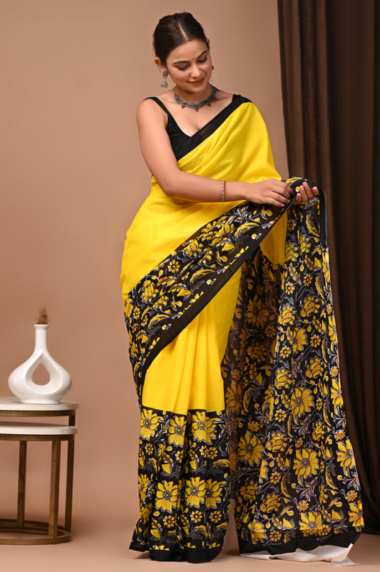 Taxi Colour Palate Printed Floral Cotton Mul Saree