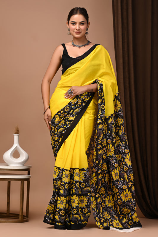Taxi Colour Palate Printed Floral Cotton Mul Saree
