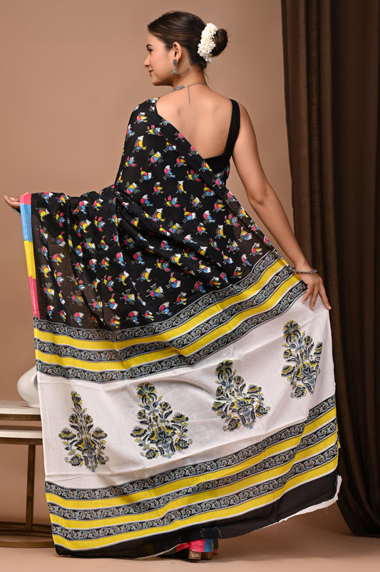 Flock & Fable — Cotton Mulmul Printed Saree