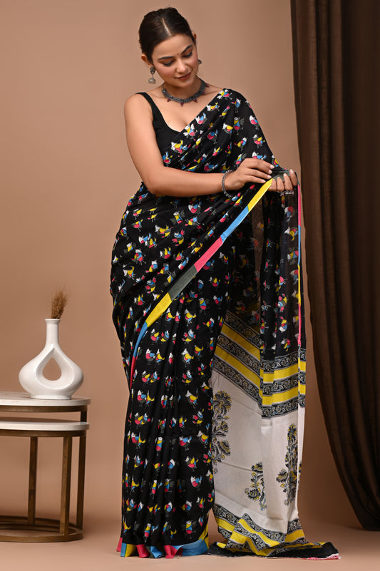 Flock & Fable — Cotton Mulmul Printed Saree