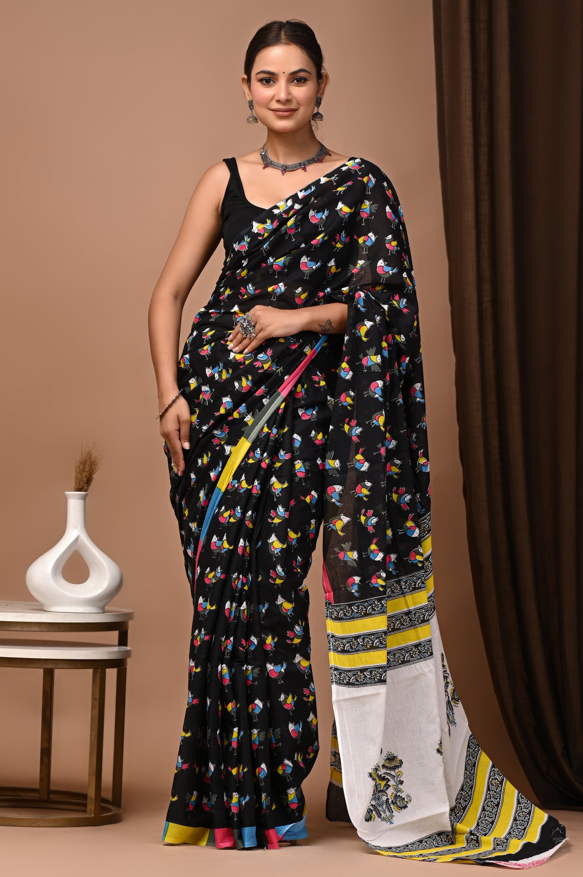Flock & Fable — Cotton Mulmul Printed Saree
