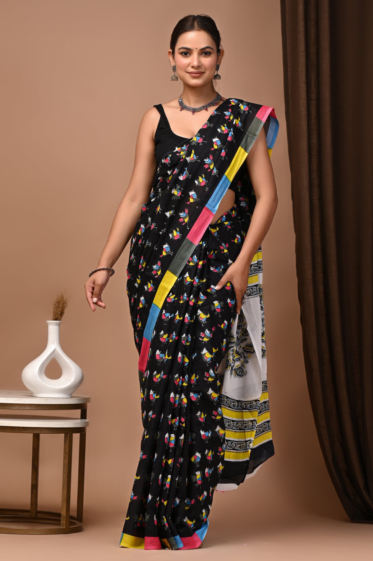 Flock & Fable — Cotton Mulmul Printed Saree