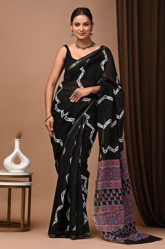 GOLD - Raat Rani - Cotton Saree with Zari Borders