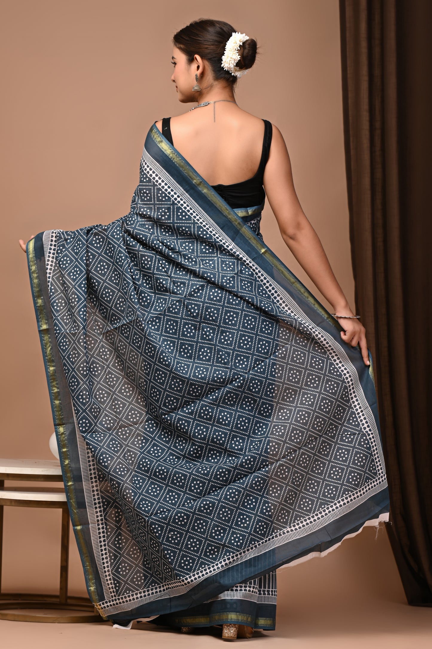 GOLD - Megha Chaupad - Cotton Saree with Zari Borders