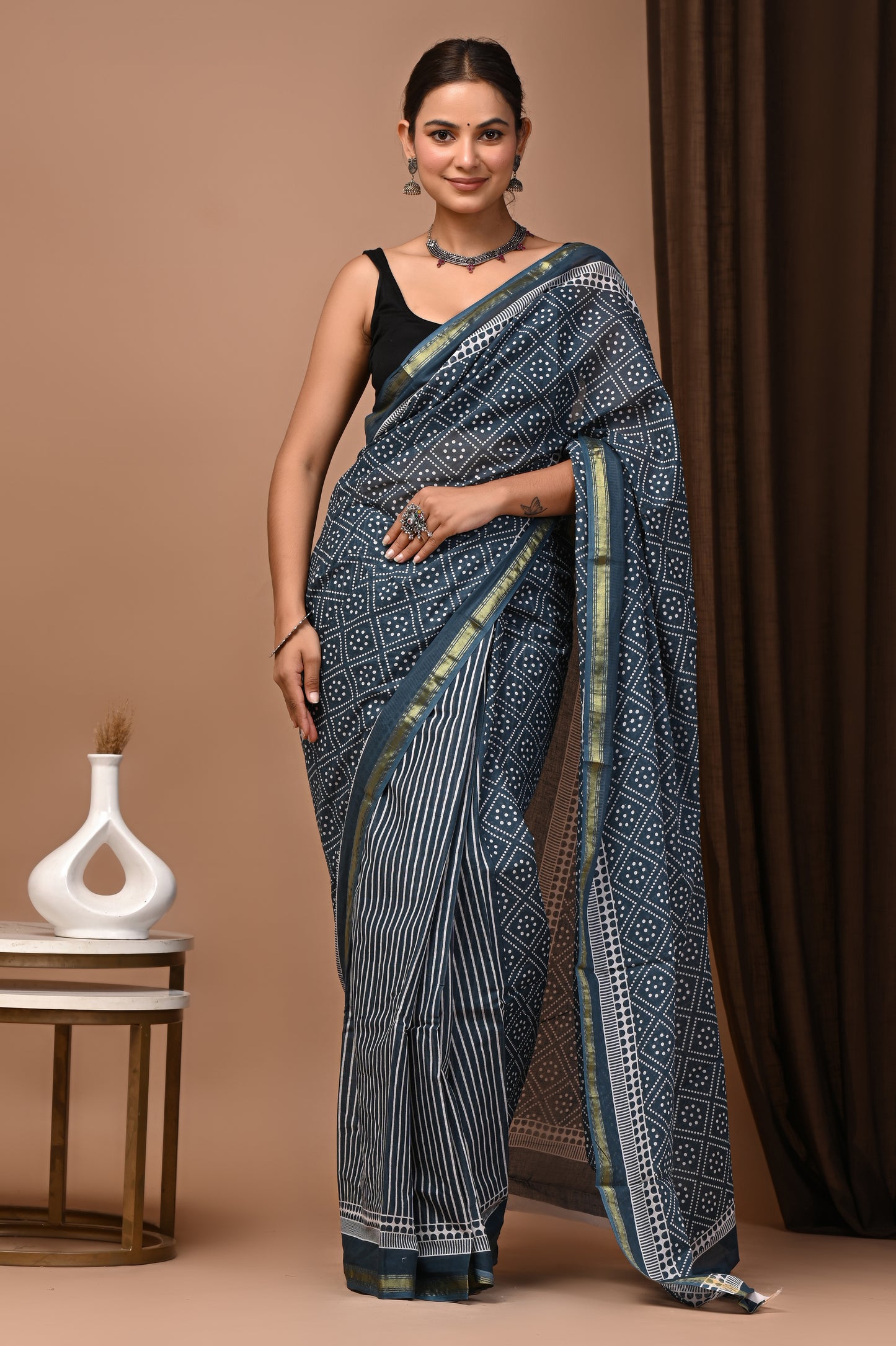 GOLD - Megha Chaupad - Cotton Saree with Zari Borders
