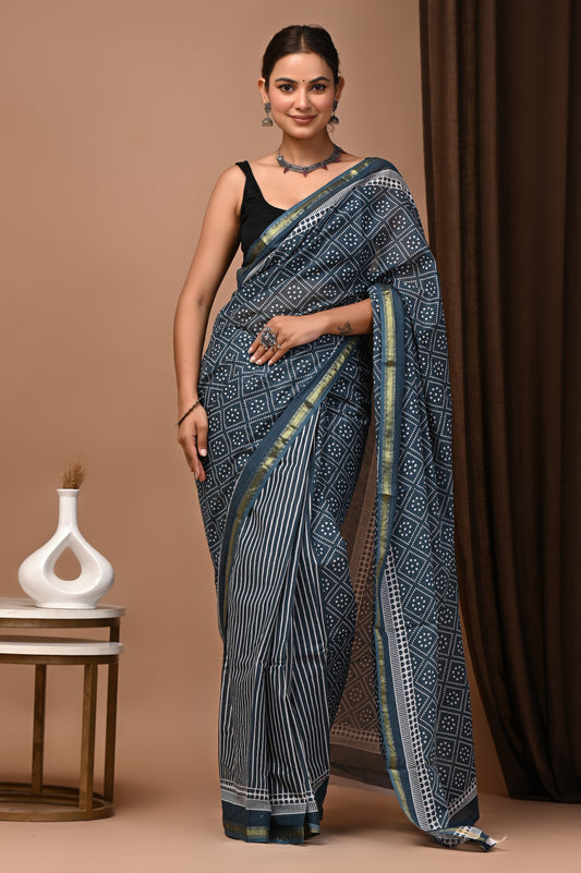 GOLD - Megha Chaupad - Cotton Saree with Zari Borders