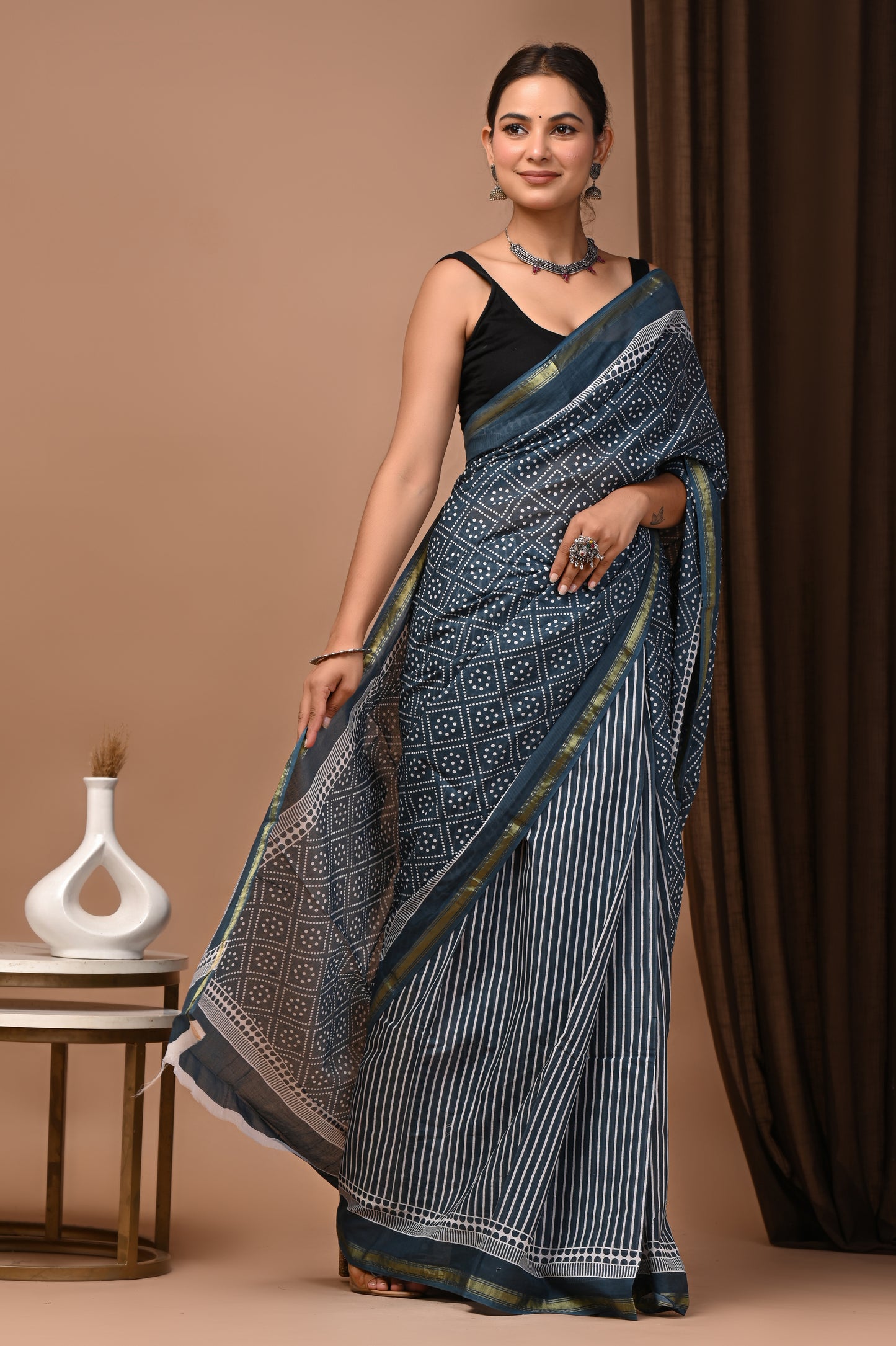 GOLD - Megha Chaupad - Cotton Saree with Zari Borders