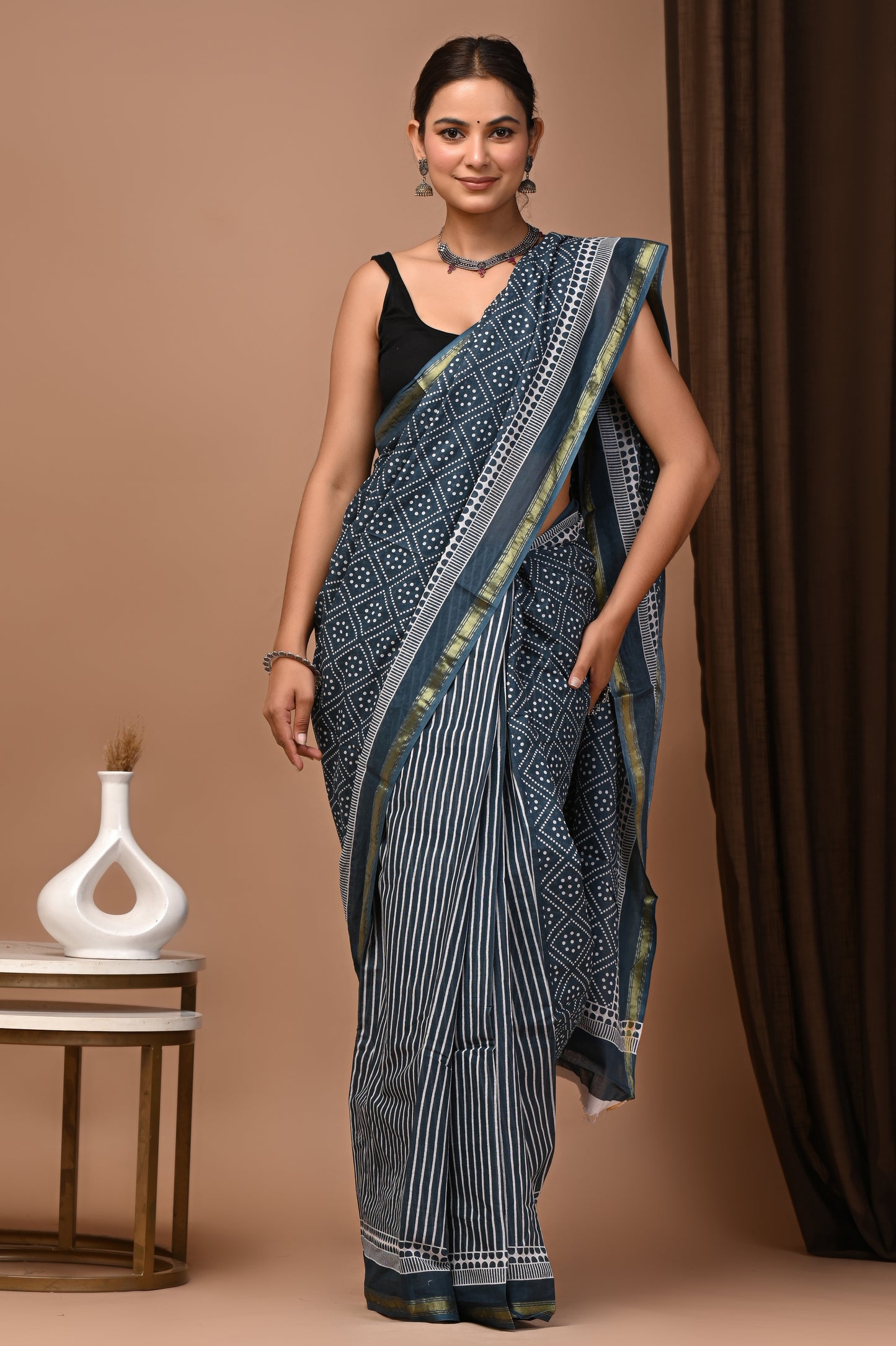 GOLD - Megha Chaupad - Cotton Saree with Zari Borders
