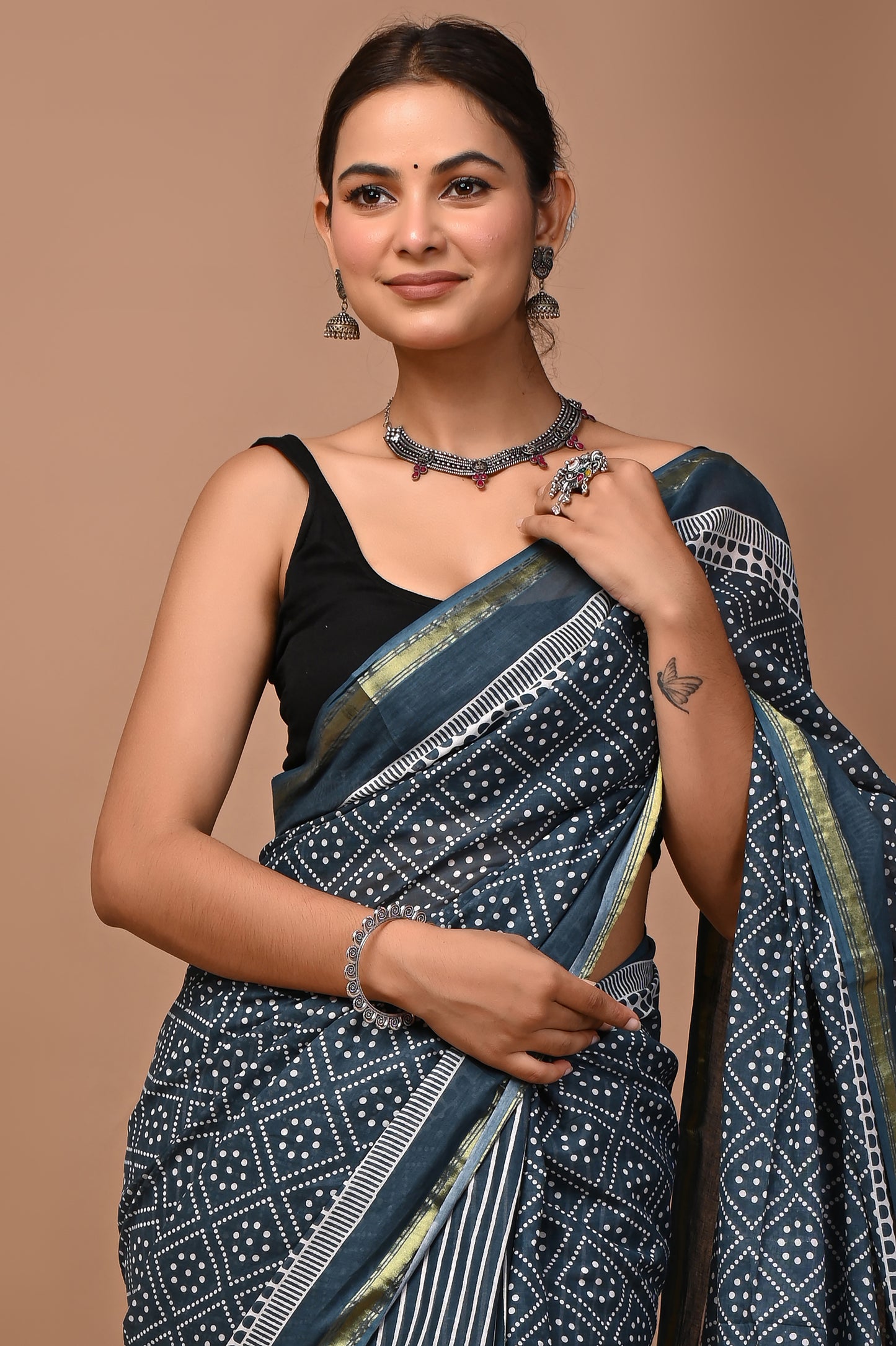 GOLD - Megha Chaupad - Cotton Saree with Zari Borders