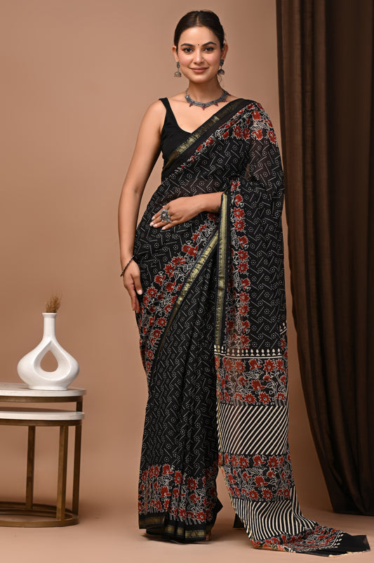 GOLD - Kala Tamaal Jaal - Cotton Saree with Zari Borders