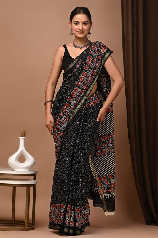 GOLD - Kala Tamaal Jaal - Cotton Saree with Zari Borders
