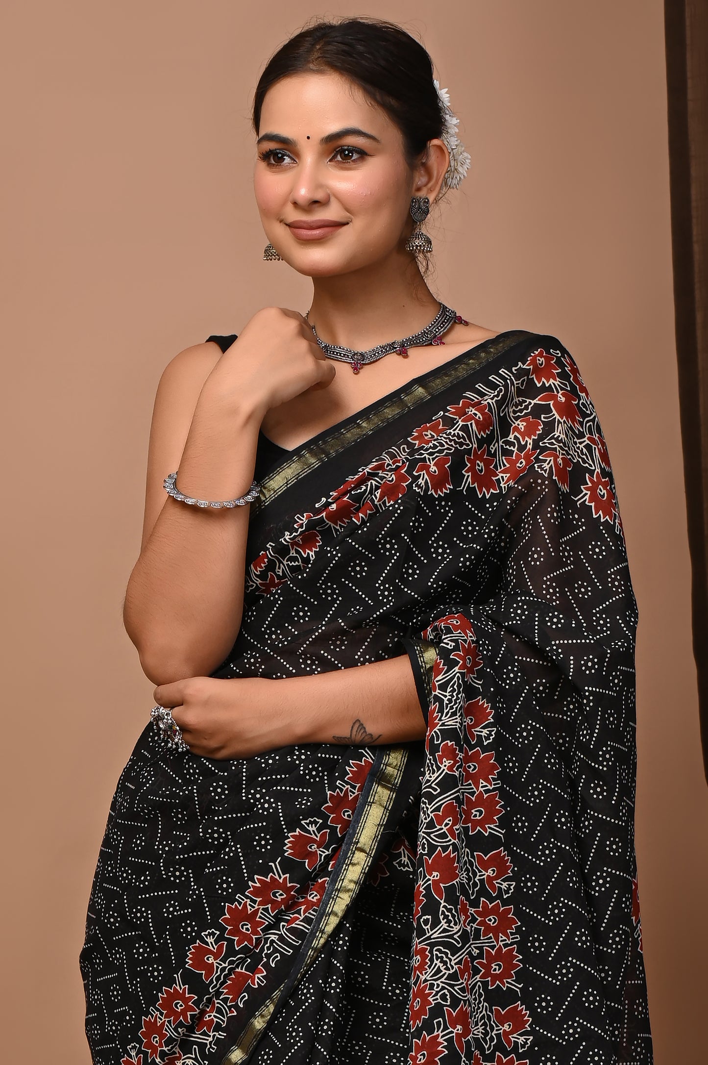 GOLD - Kala Tamaal Jaal - Cotton Saree with Zari Borders