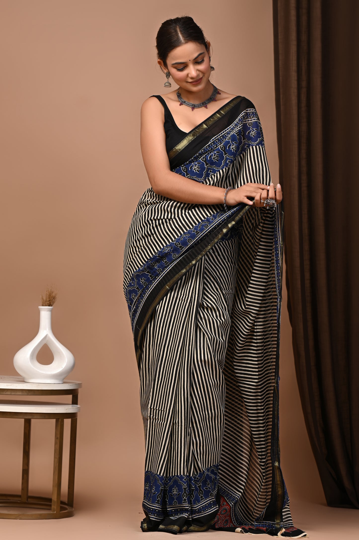 GOLD - Yamini Laheria - Cotton Saree with Zari Borders