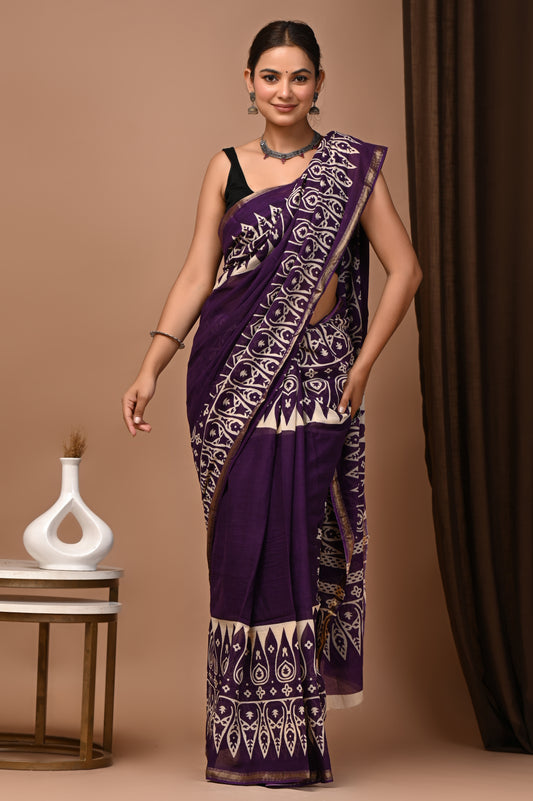 GOLD - Jamuni Kairi Booti - Cotton Saree with Zari Borders
