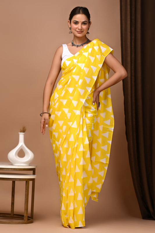 Golden Drift — Cotton Mulmul Printed Saree