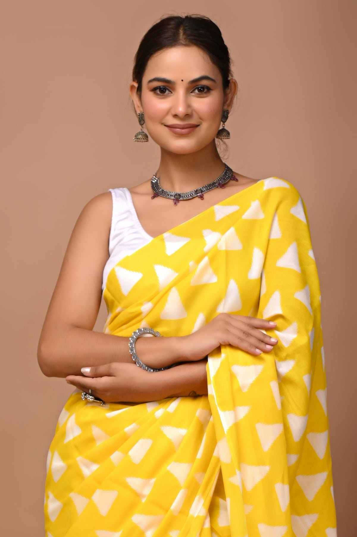 Golden Drift — Cotton Mulmul Printed Saree