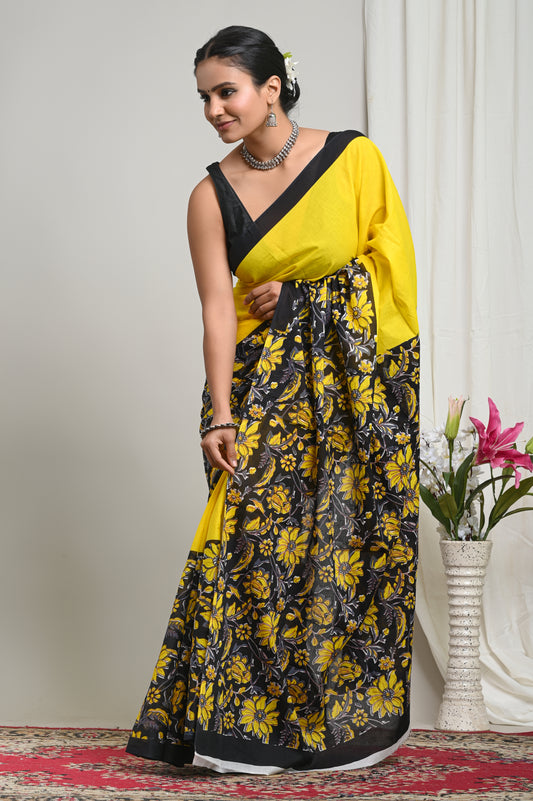 Taxi Colour Palate Printed Floral Cotton Mul Saree