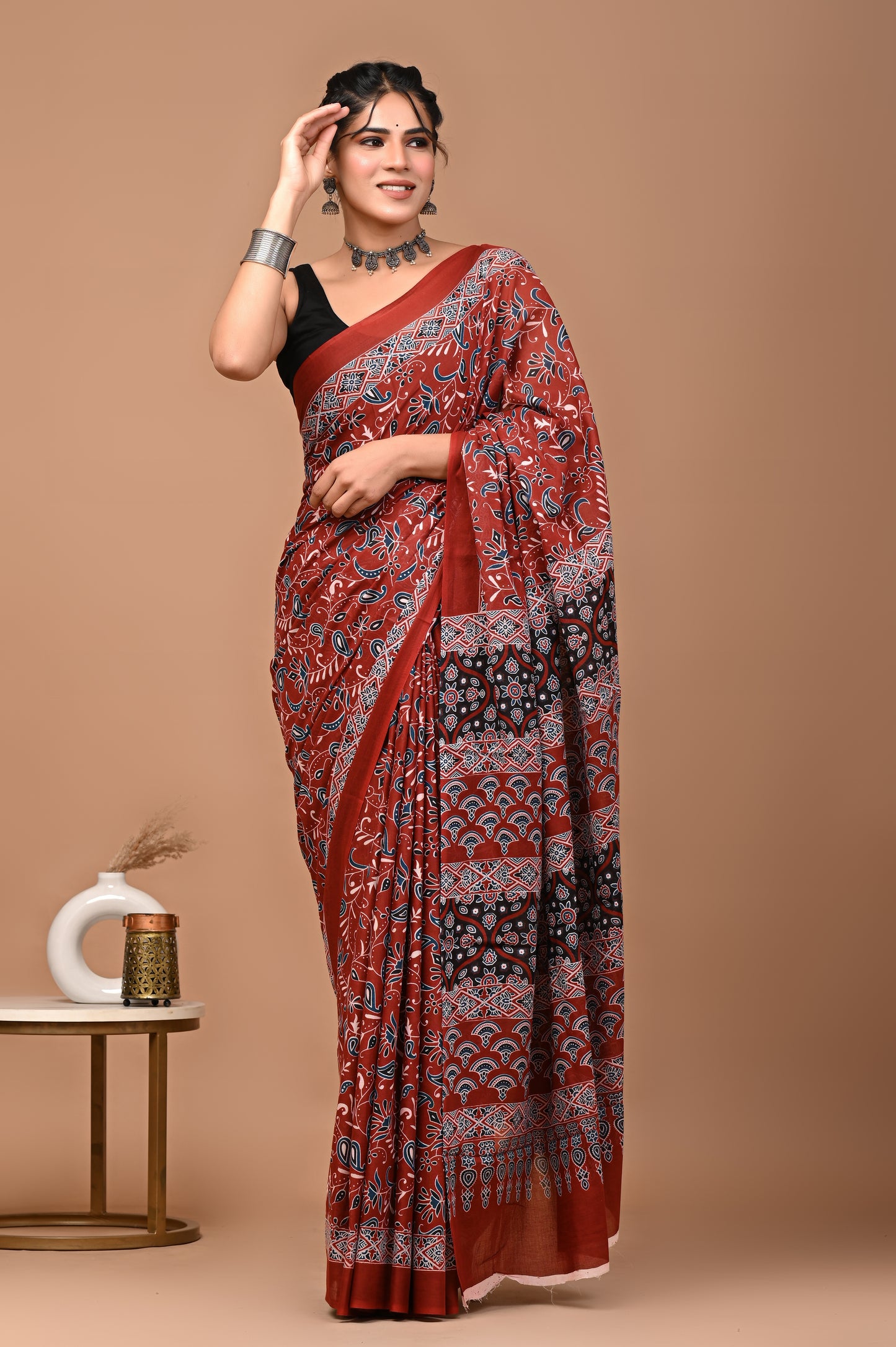 Ajrakhi Cotton Mul Printed Saree