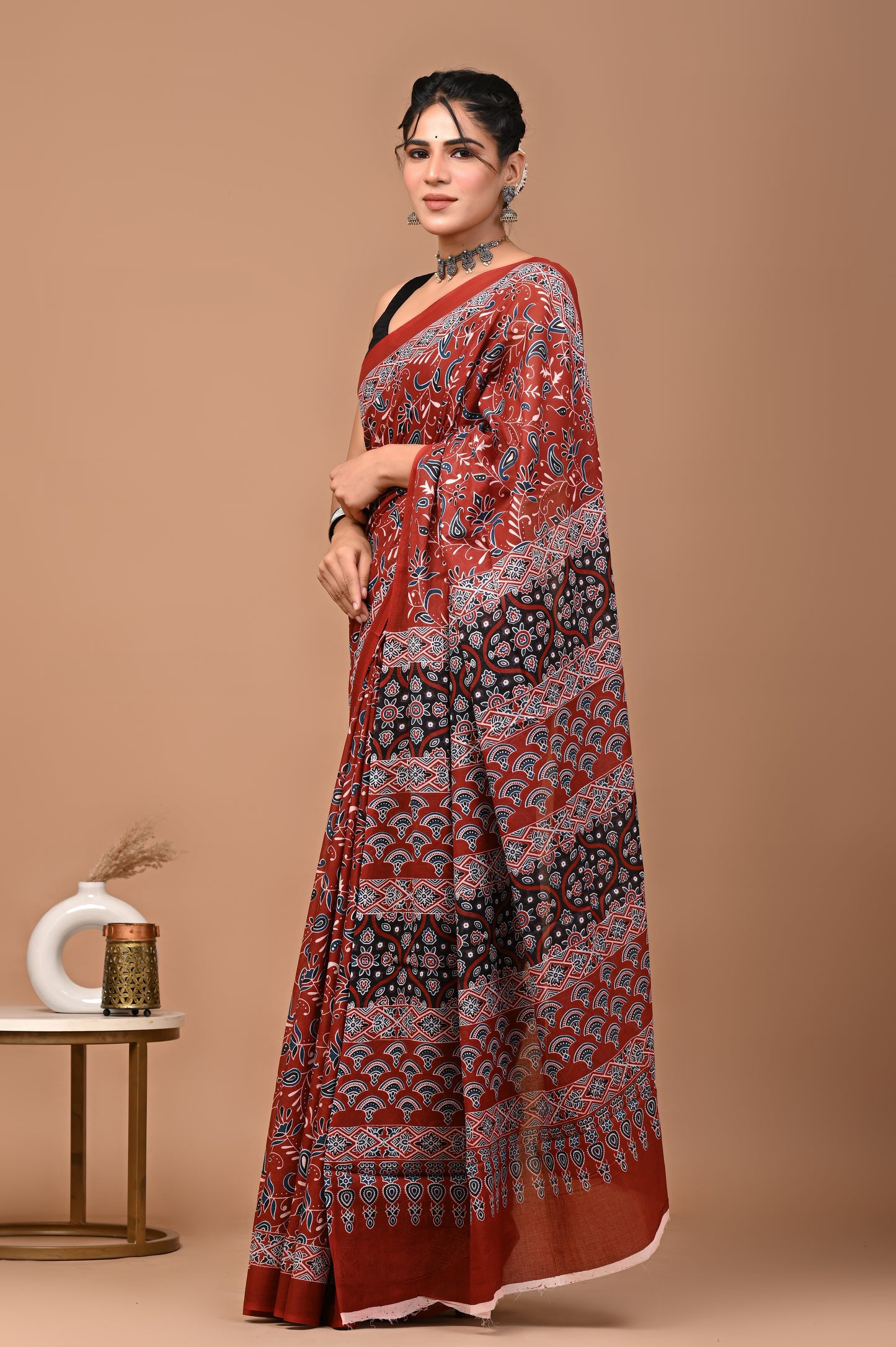 Ajrakhi Cotton Mul Printed Saree