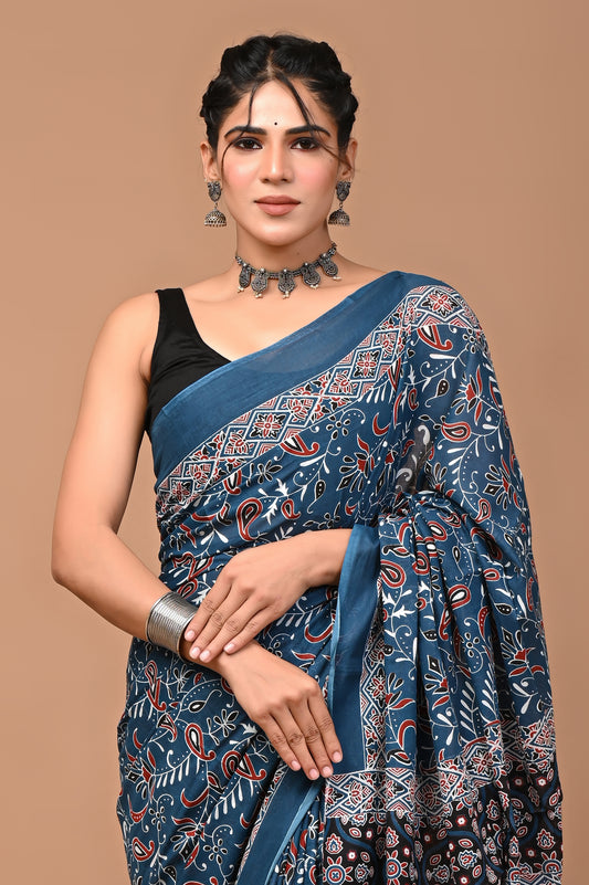 Ajrakhi Cotton Mul Printed Saree