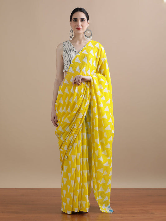Golden Drift — Cotton Mulmul Printed Saree